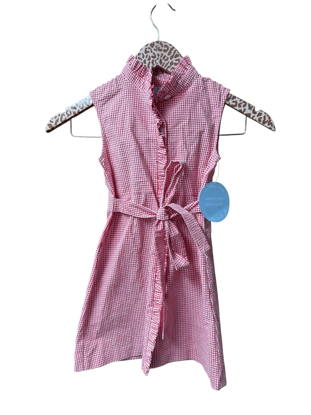 Little English Girls Kids Gingham Plaid Belted Shirtdress Dress Red 4 NEW